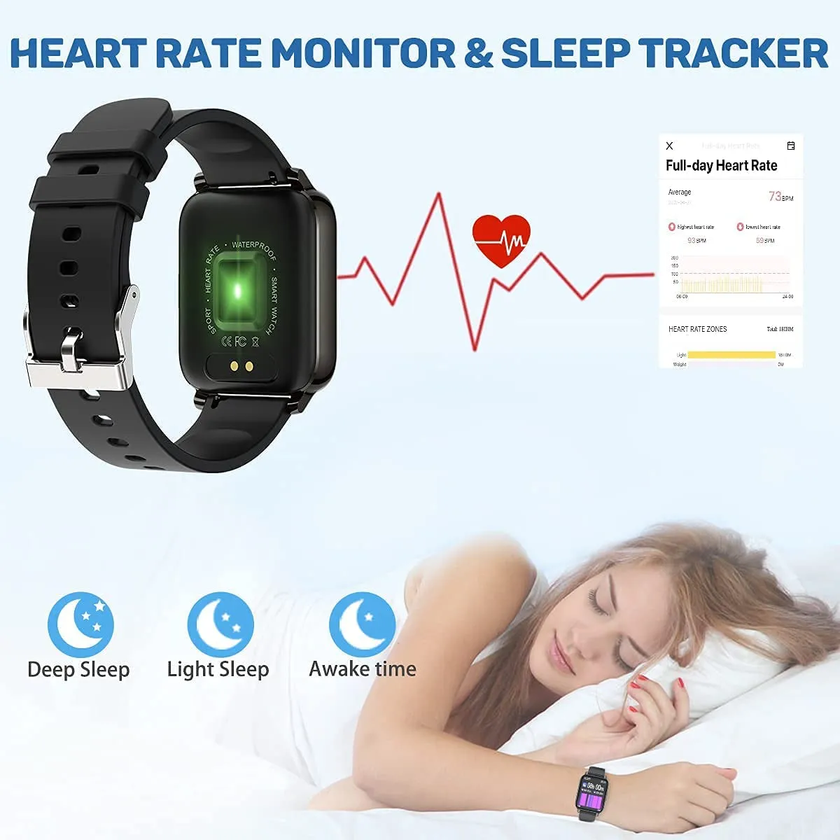 1.69" Touch Screen Smartwatch for Android and iOS Phones with Heart Rate and Blood Pressure Monitor