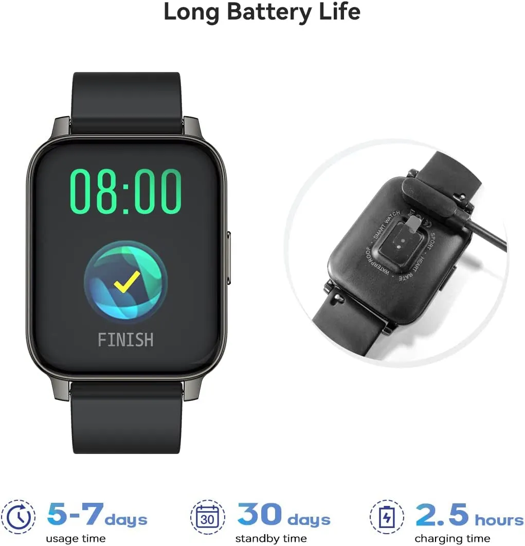1.69" Touch Screen Smartwatch for Android and iOS Phones with Heart Rate and Blood Pressure Monitor