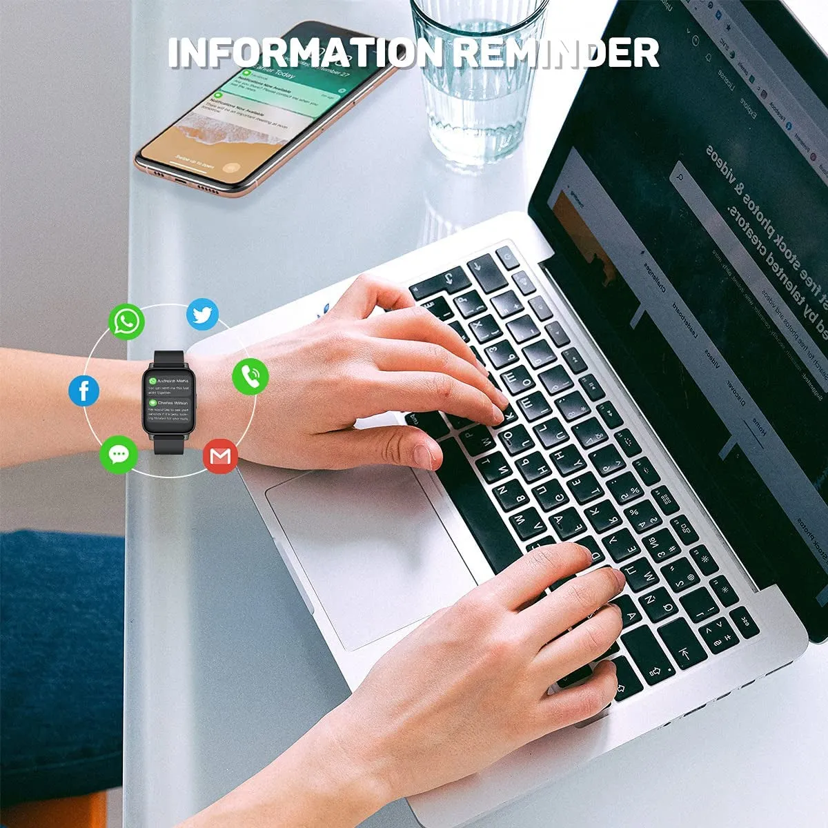 1.69" Touch Screen Smartwatch for Android and iOS Phones with Heart Rate and Blood Pressure Monitor