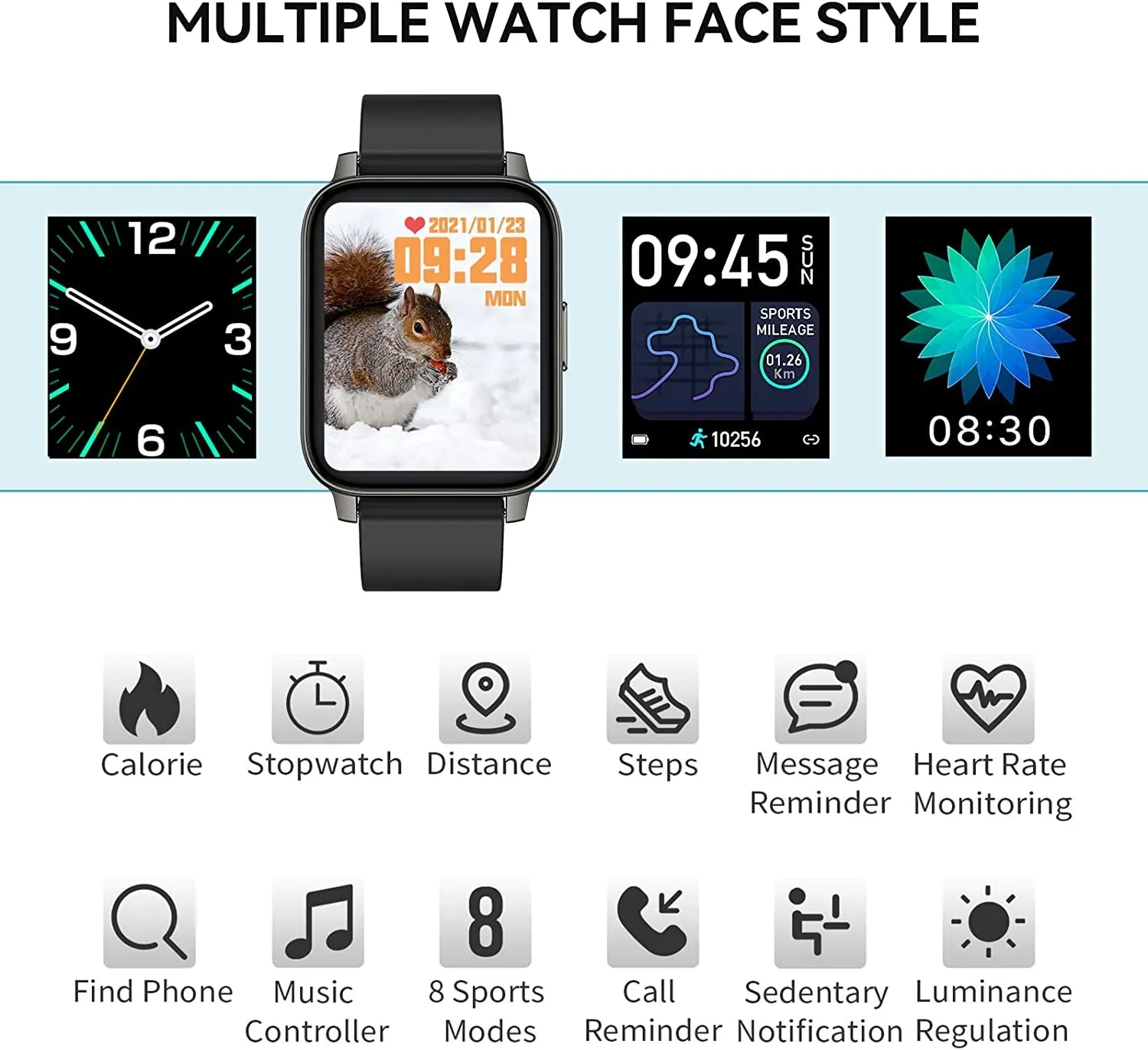 1.69" Touch Screen Smartwatch for Android and iOS Phones with Heart Rate and Blood Pressure Monitor