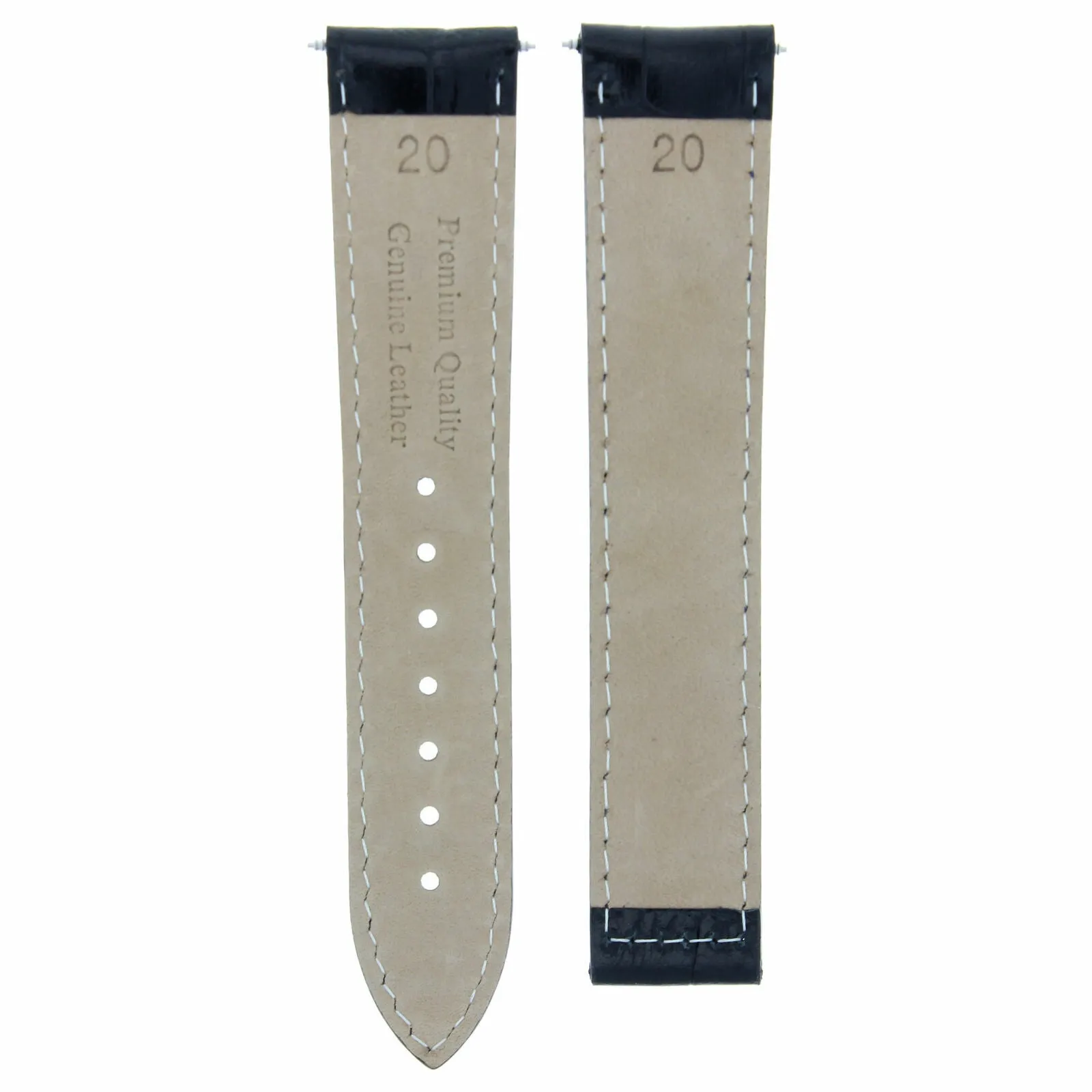 20MM GENUINE LEATHER WATCH STRAP BAND DEPLOYMENT CLASP FOR ZENITH WATCH BLACK
