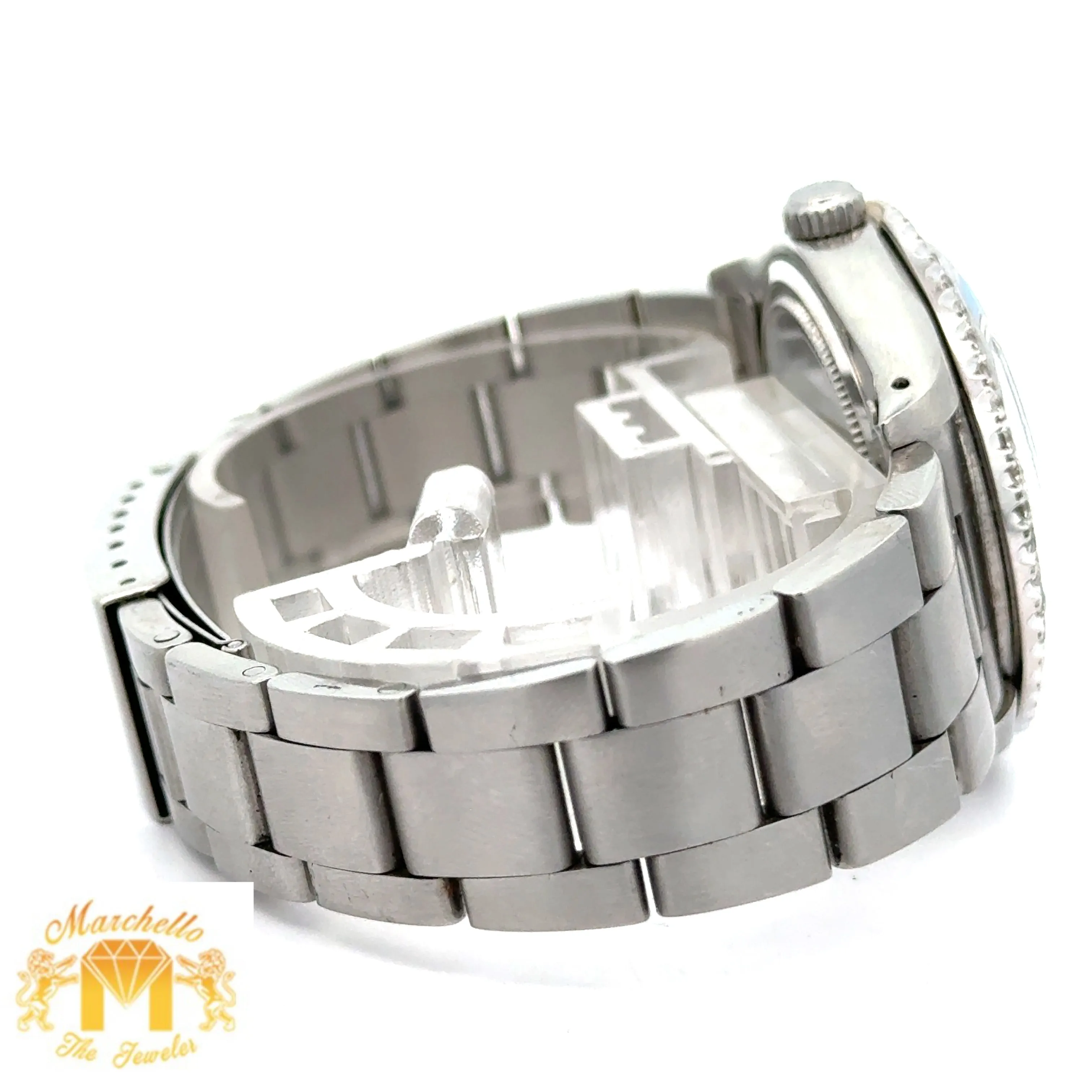 34mm Rolex Diamond Watch with Stainless Steel Oyster Bracelet (Mother of pearl diamond dial)