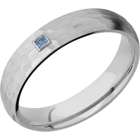 5mm wide Domed Titanium Ring with Hammer Finish / 1 Princess .06 carat Denim Sapphire Bezel-Set Gemstones
