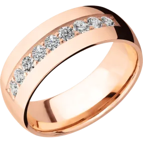 8mm wide Domed 18k Rose Gold Ring with Polish Finish / 9 Round .07 carat Diamond Bead Channel-Set Gemstones