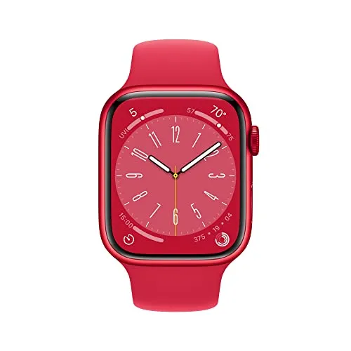 Apple Watch Series 8 [GPS 45mm] Smart Watch w/ (Product) RED Aluminum Case with (Product) RED Sport Band - M/L. Fitness Tracker, Blood Oxygen & ECG Apps, Always-On Retina Display, Water Resistant