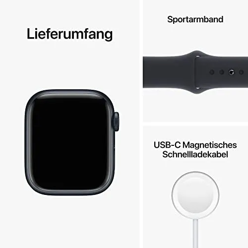 Apple Watch Series 8 (GPS, 41mm) Smartwatch - Aluminiumgehäuse Mitternacht, Sportarmband Mitternacht - Regular. Fitnesstracker, Blutsauerstoffund EKGApps, Always-On Retina Display, Wasserschutz