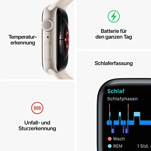 Apple Watch Series 8 (GPS, 41mm) Smartwatch - Aluminiumgehäuse Mitternacht, Sportarmband Mitternacht - Regular. Fitnesstracker, Blutsauerstoffund EKGApps, Always-On Retina Display, Wasserschutz