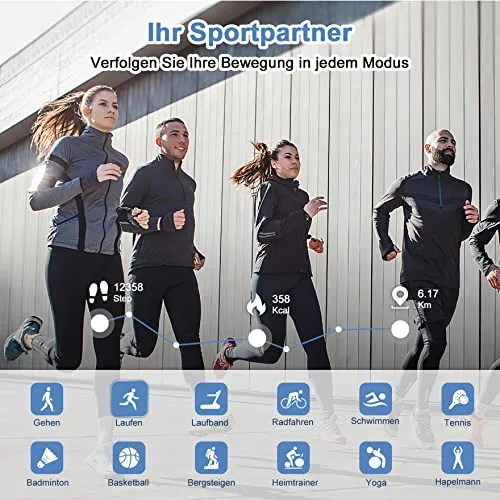 Blackview Smartwatch R3 Herren Damen Fitnessuhr,1,3 Zoll Smart Watch, Armbanduhr mit Pulsmesser Schlafmonitor Musiksteuerung SpO2,Schrittzähler Uhr Sportuhr, Aktivitätstracker für Android iOS,Schwarz