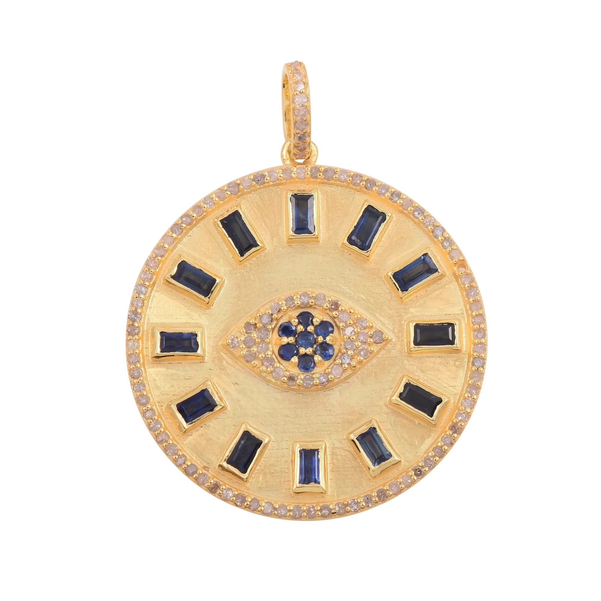 Blue Sapphire Evil Eye Round Disc Pendant