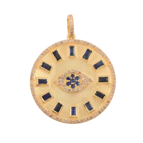Blue Sapphire Evil Eye Round Disc Pendant
