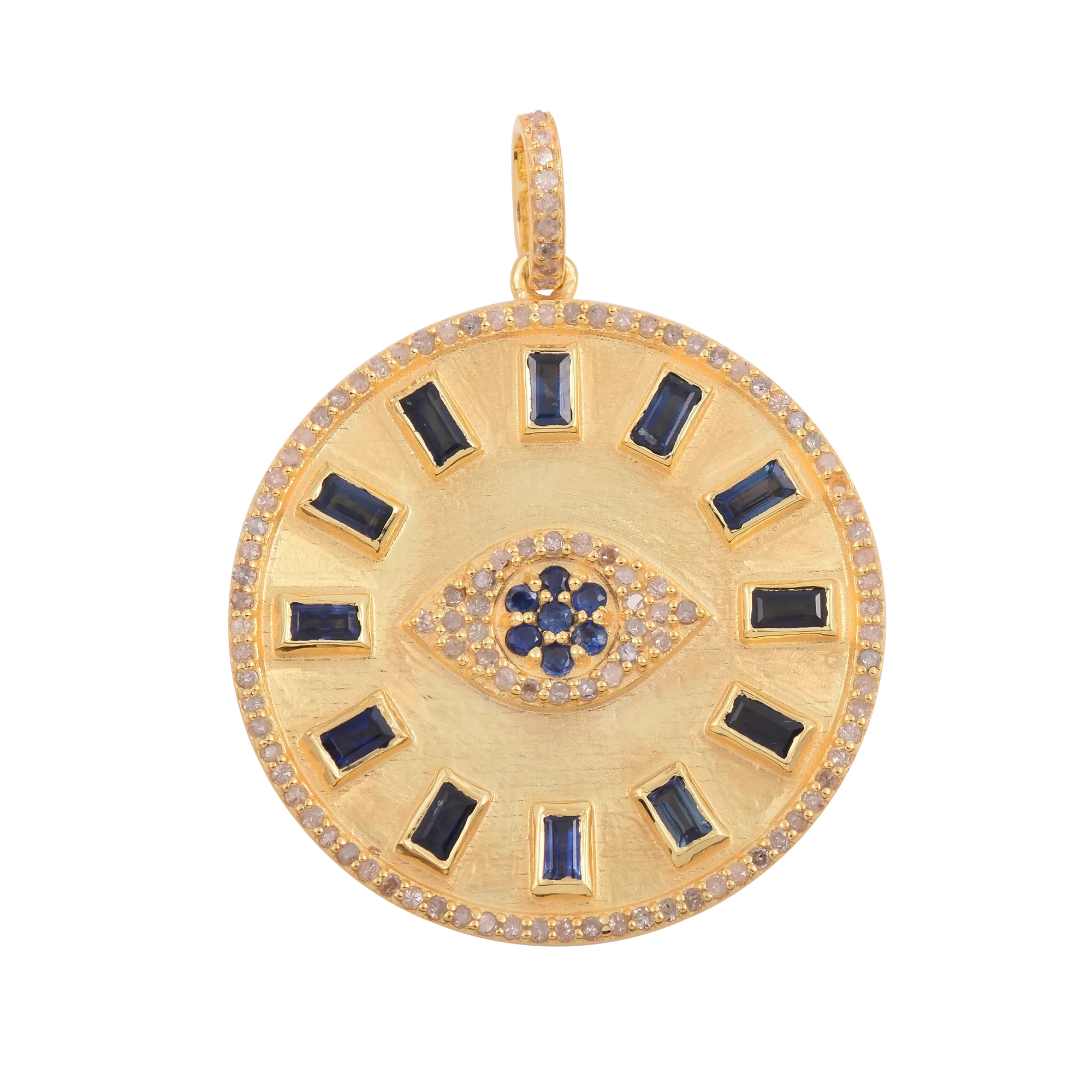 Blue Sapphire Evil Eye Round Disc Pendant