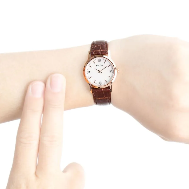 Bulova Quartz Diamond Gallery Mother of Pearl Dial Ladies Watch 97P105