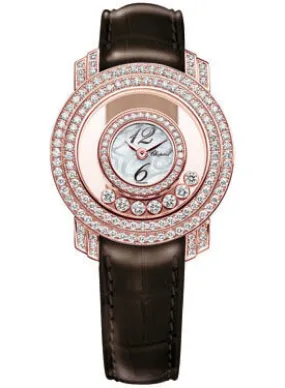 Chopard Happy Diamonds 18 kt Rose Gold Brown Leather Ladies Watch 209245-5001