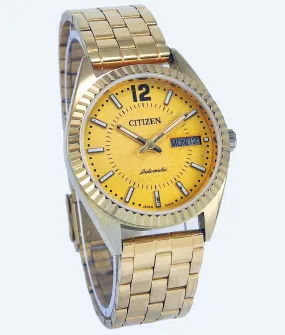 Citizen Automatic 8200A Sun Yellow Dial 21 Jewels Day Date Men's Mechanical Watch
