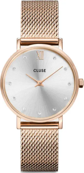 Cluse Minuit Mesh Crystals Silver Rose Gold