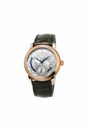 frederique constant worldtimer 42mm stainless steel 18k rose gold plated men's watch fc-718wm4h4