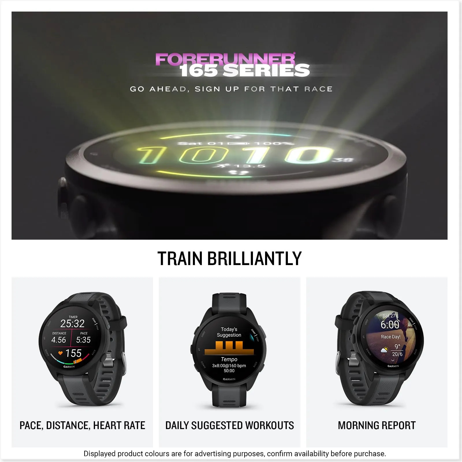 Garmin Forerunner 165 GPS 43mm Running Smartwatch, Lightweight, AMOLED Touchscreen, Advanced Training, Insights and Features, Safety & Tracking Features, up to 11 days Battery Life, Black