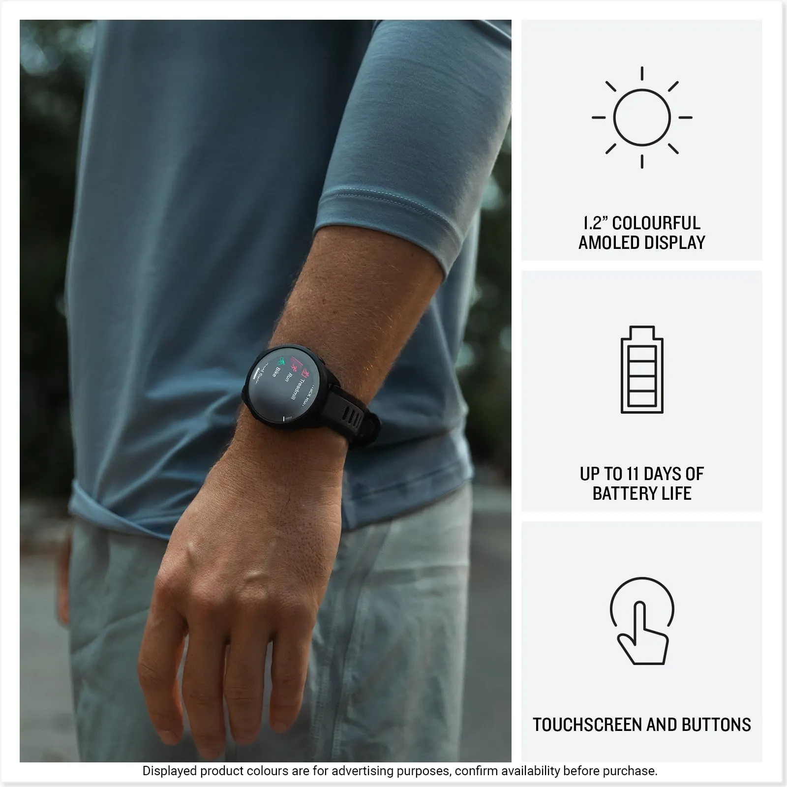 Garmin Forerunner 165 GPS 43mm Running Smartwatch, Lightweight, AMOLED Touchscreen, Advanced Training, Insights and Features, Safety & Tracking Features, up to 11 days Battery Life, Black