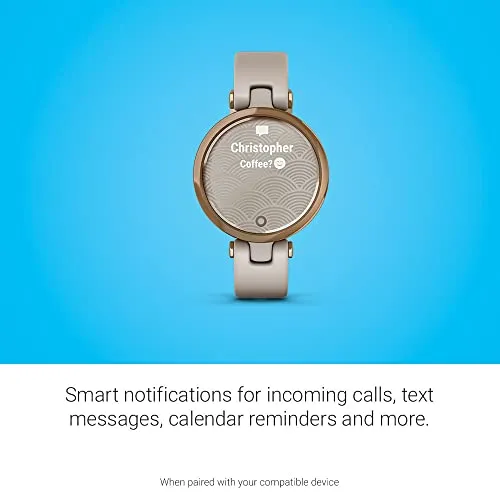Garmin Lily™, Small GPS Smartwatch with Touchscreen and Patterned Lens, Rose Gold and Light Tan