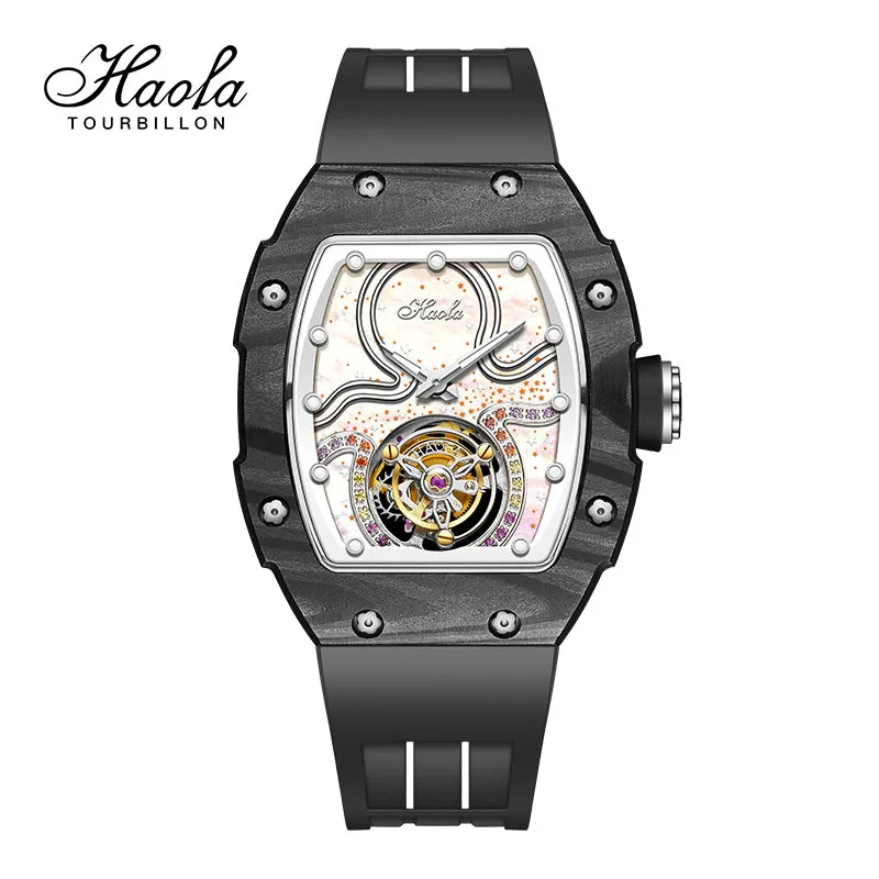 HAOFA Square Women Tourbillon Carbon Fiber Bezel 42 hours power super luminous Manual winding movement 1910L