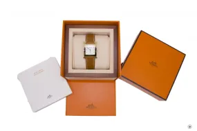 Hermes W052405WW00 Yellow-gold Plated Steel Watch With Sunburst Stamp Natural Barenia 26X26MM Watches Ghw