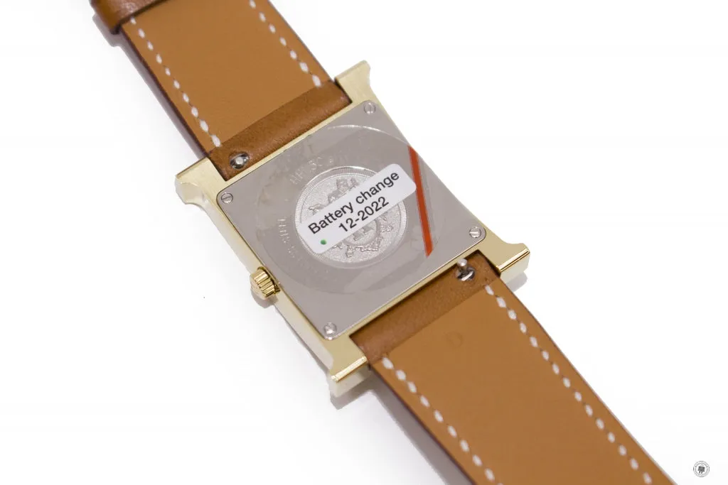 Hermes W052405WW00 Yellow-gold Plated Steel Watch With Sunburst Stamp Natural Barenia 26X26MM Watches Ghw