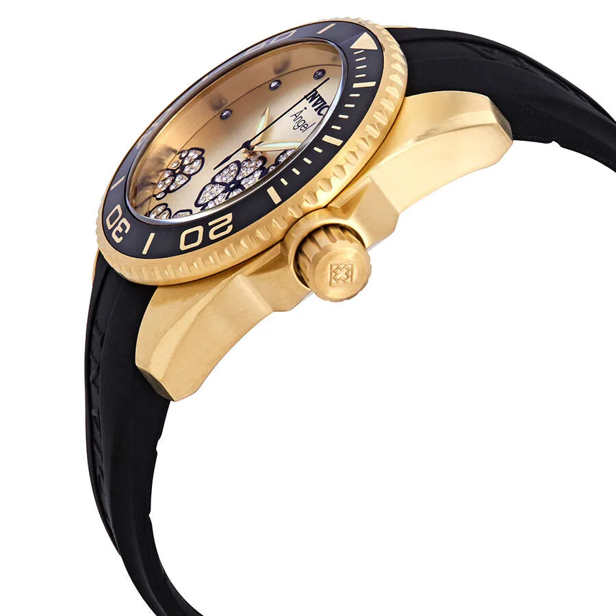 Invicta Angel Champagne Dial Black Silicone Ladies Watch 23488