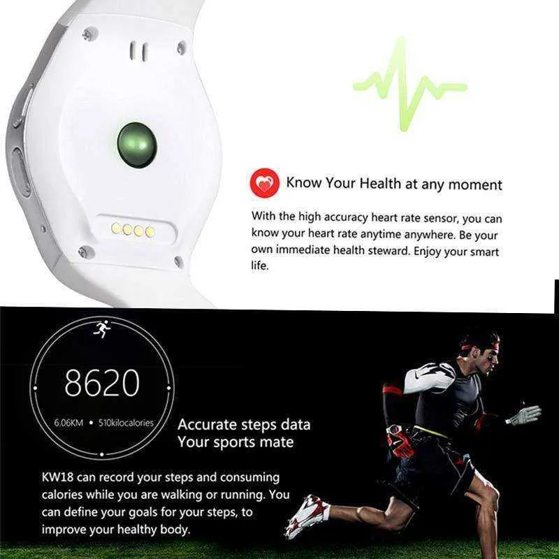KW18 Smart Watches Phone With Heart Rate Monitor