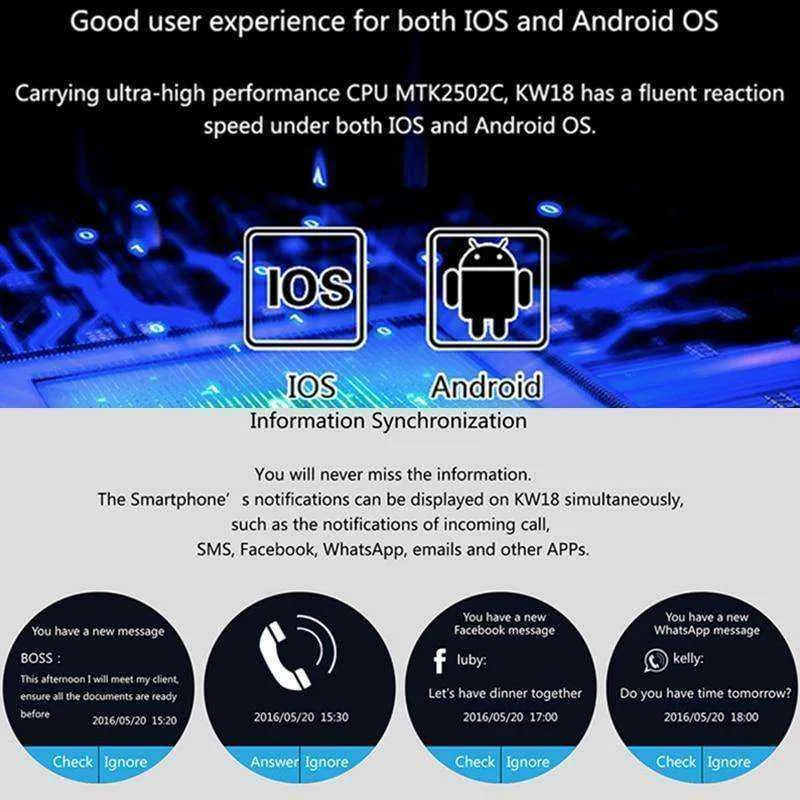 KW18 Smart Watches Phone With Heart Rate Monitor