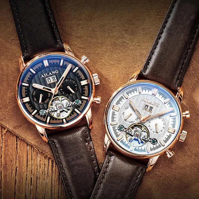 mechanische Herrenuhr, Tourbillon Uhr, Lederarmbanduhr, Skeleton Uhr