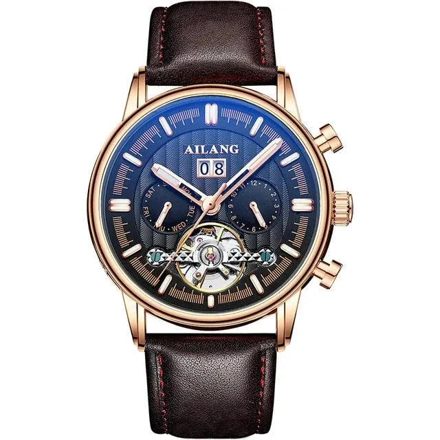 mechanische Herrenuhr, Tourbillon Uhr, Lederarmbanduhr, Skeleton Uhr
