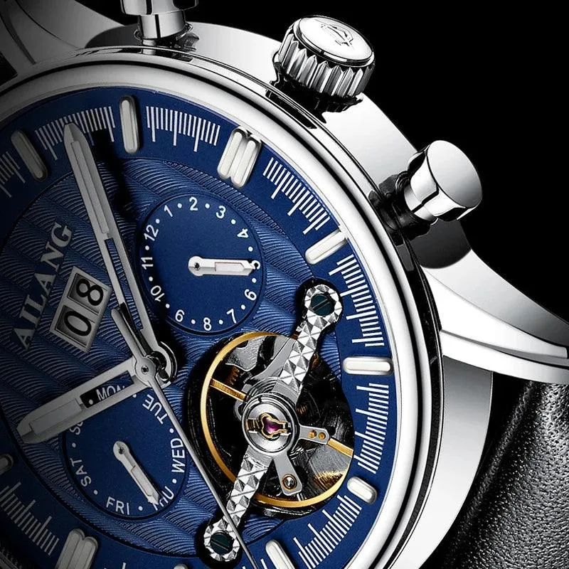 mechanische Herrenuhr, Tourbillon Uhr, Lederarmbanduhr, Skeleton Uhr
