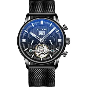 mechanische Herrenuhr, Tourbillon Uhr, Lederarmbanduhr, Skeleton Uhr