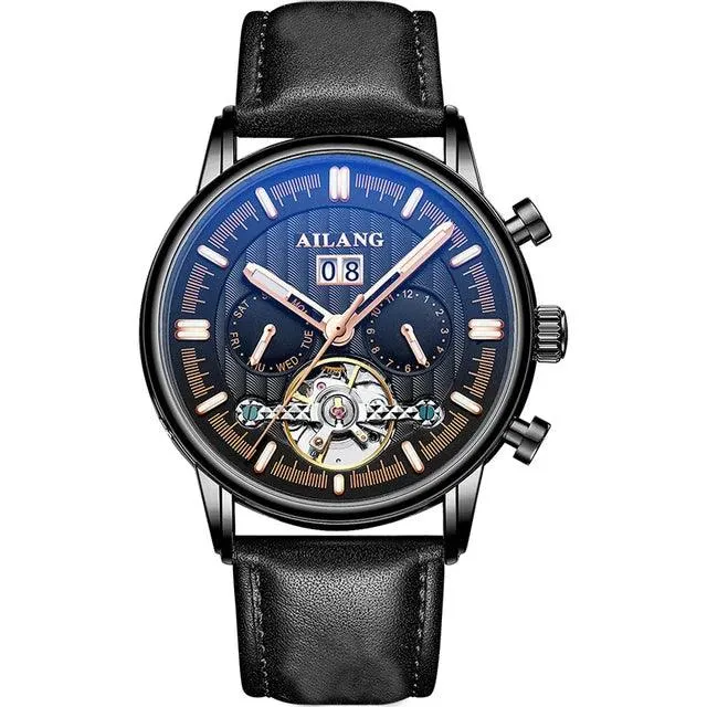 mechanische Herrenuhr, Tourbillon Uhr, Lederarmbanduhr, Skeleton Uhr