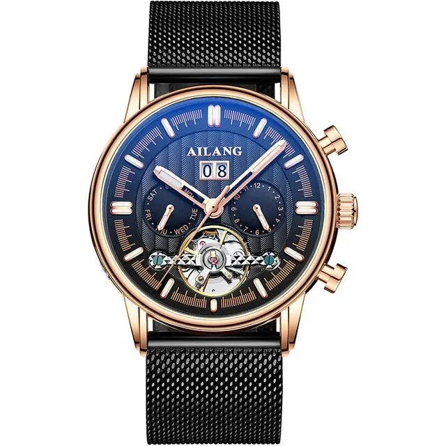 mechanische Herrenuhr, Tourbillon Uhr, Lederarmbanduhr, Skeleton Uhr