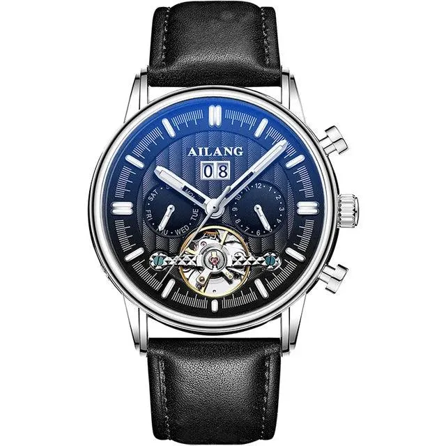 mechanische Herrenuhr, Tourbillon Uhr, Lederarmbanduhr, Skeleton Uhr