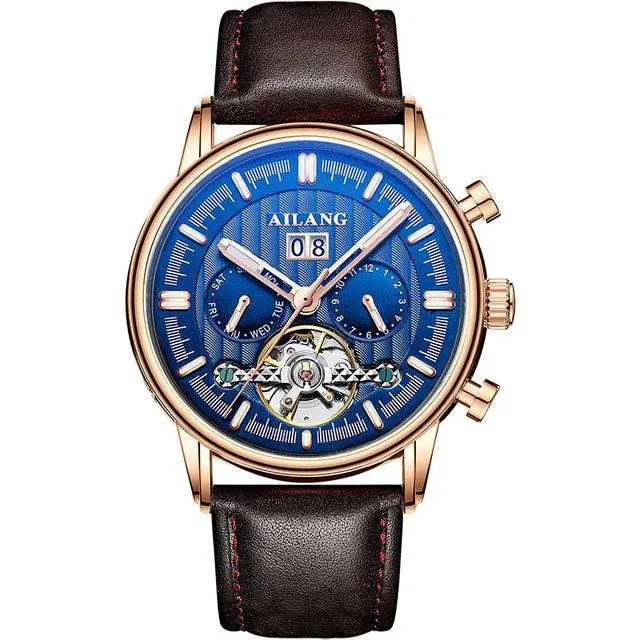 mechanische Herrenuhr, Tourbillon Uhr, Lederarmbanduhr, Skeleton Uhr