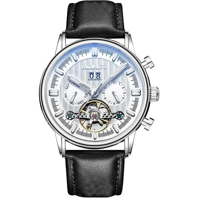 mechanische Herrenuhr, Tourbillon Uhr, Lederarmbanduhr, Skeleton Uhr