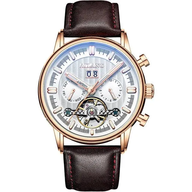 mechanische Herrenuhr, Tourbillon Uhr, Lederarmbanduhr, Skeleton Uhr