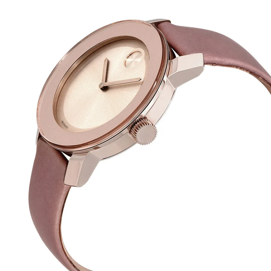 Movado Bold Carnation Gold Dial Rose Leather Ladies Watch 3600457