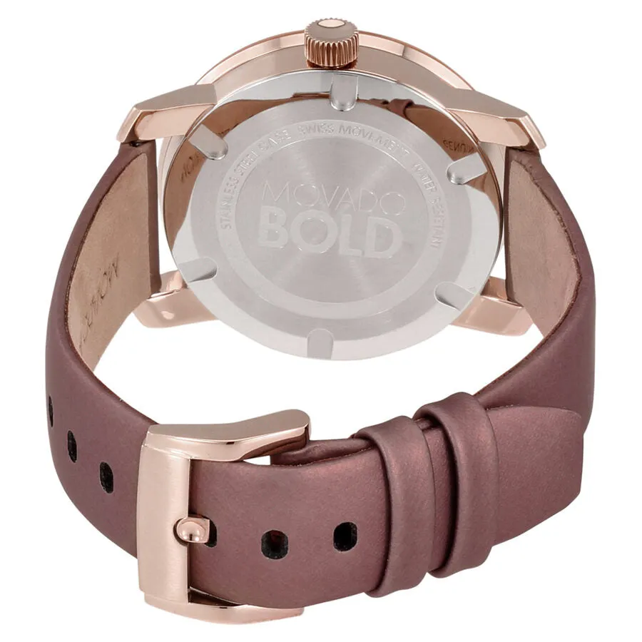 Movado Bold Carnation Gold Dial Rose Leather Ladies Watch 3600457