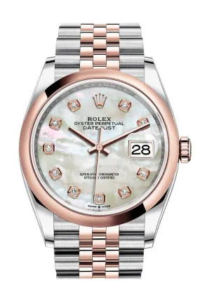 Rolex Datejust 36 Mother of Pearl Diamond Dial Men's Steel and 18k Everose Gold Jubilee Watch 126201MDJ
