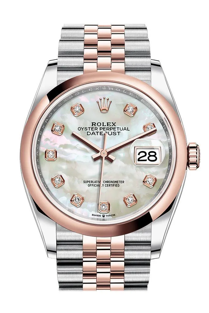 Rolex Datejust 36 Mother of Pearl Diamond Dial Men's Steel and 18k Everose Gold Jubilee Watch 126201MDJ
