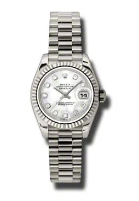 Rolex Lady-Datejust 26 Mother Of Pearl Dial 18K White Gold President Automatic Ladies Watch 179179MDP