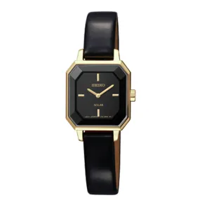 Seiko Solar Black Dial Black Leather Unisex Watch SUP198