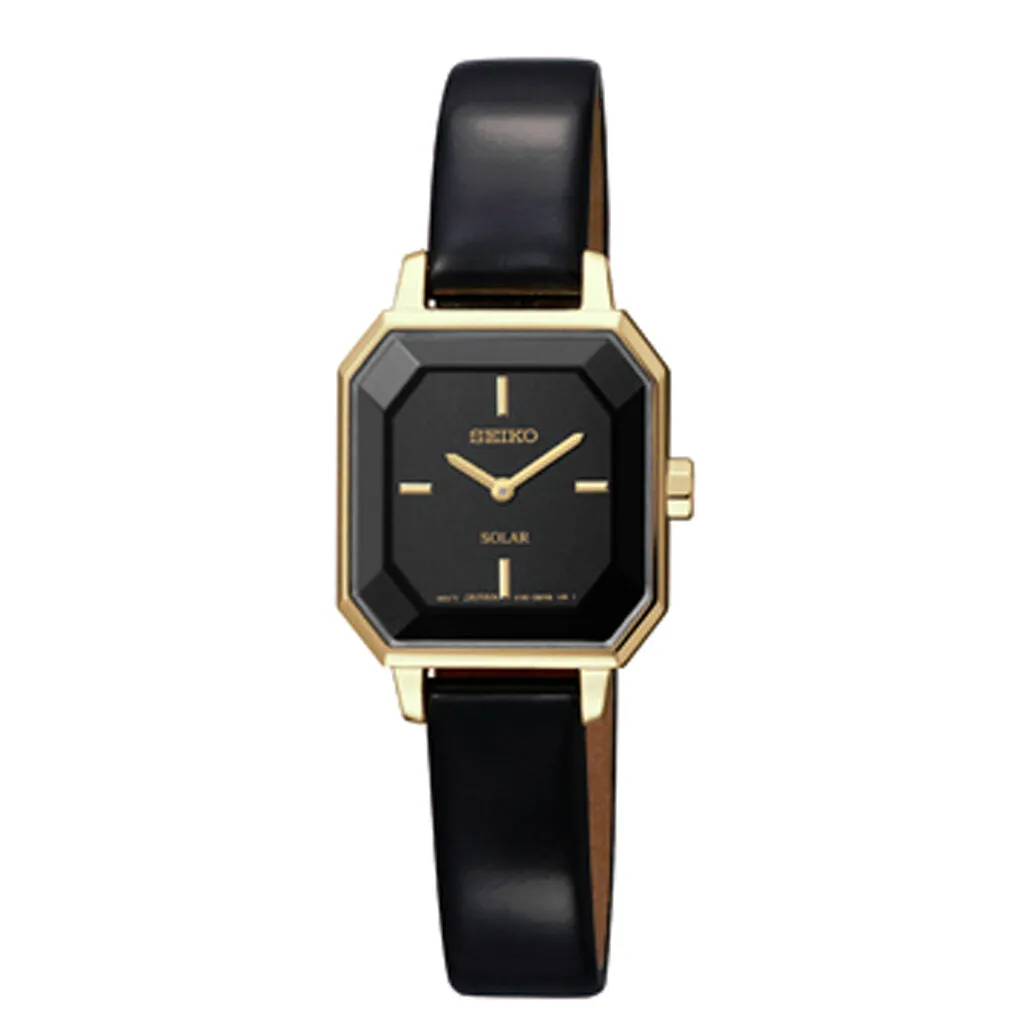 Seiko Solar Black Dial Black Leather Unisex Watch SUP198