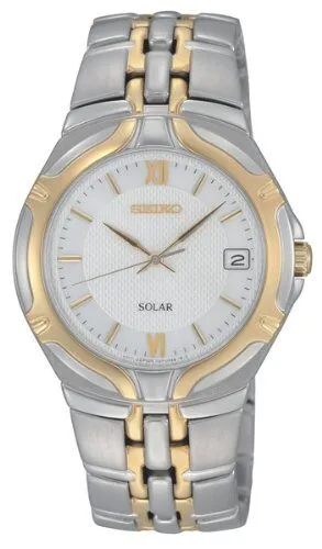 Seiko Solar White Dial Two-Tone Stainless Steel Men's Watch SNE170
