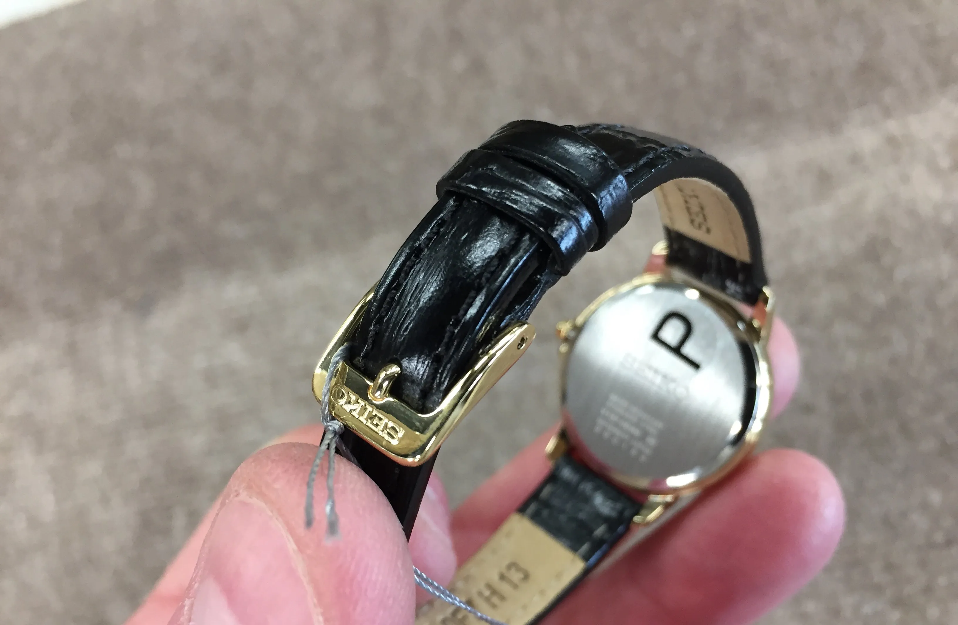 Seiko Women's Gold Tone Black Leather Strap Watch