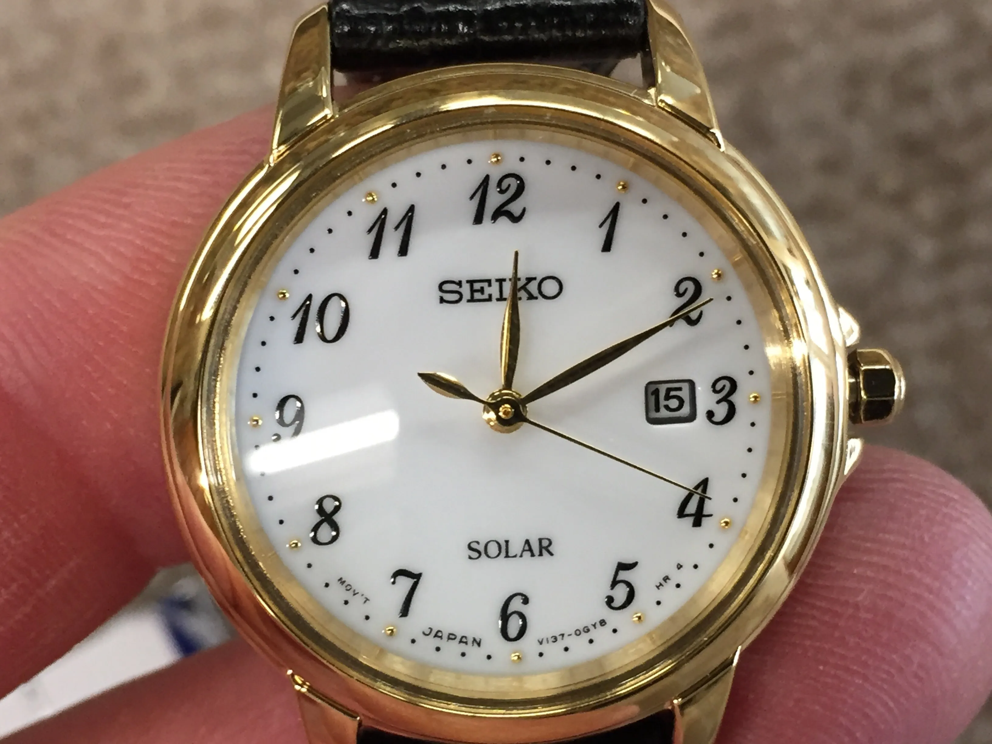 Seiko Women's Gold Tone Black Leather Strap Watch