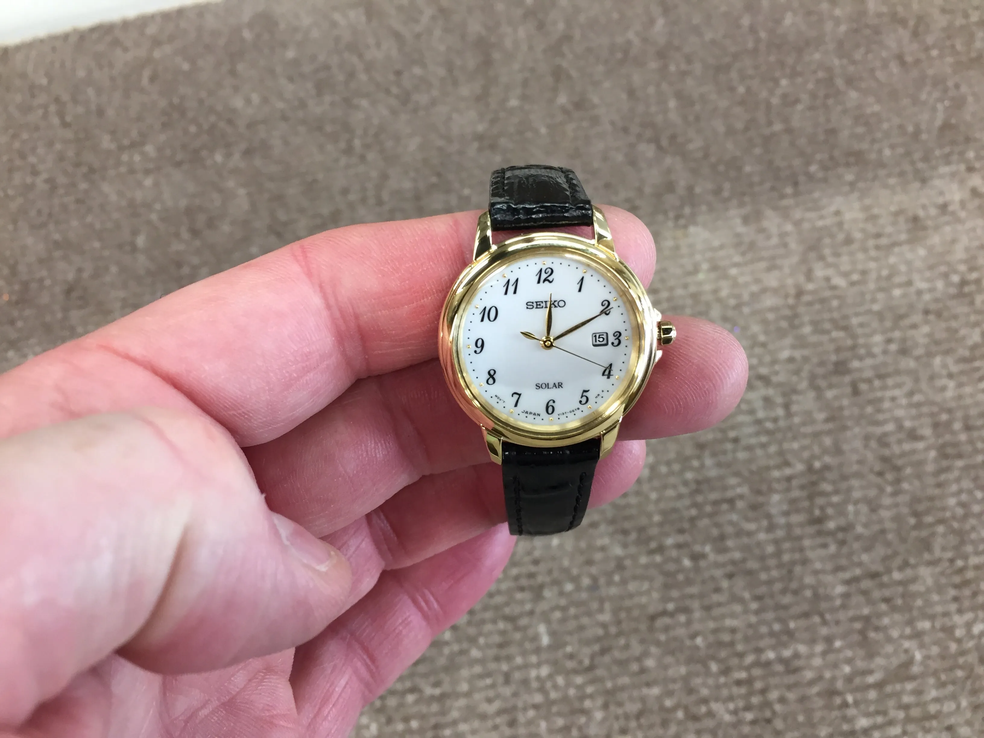 Seiko Women's Gold Tone Black Leather Strap Watch
